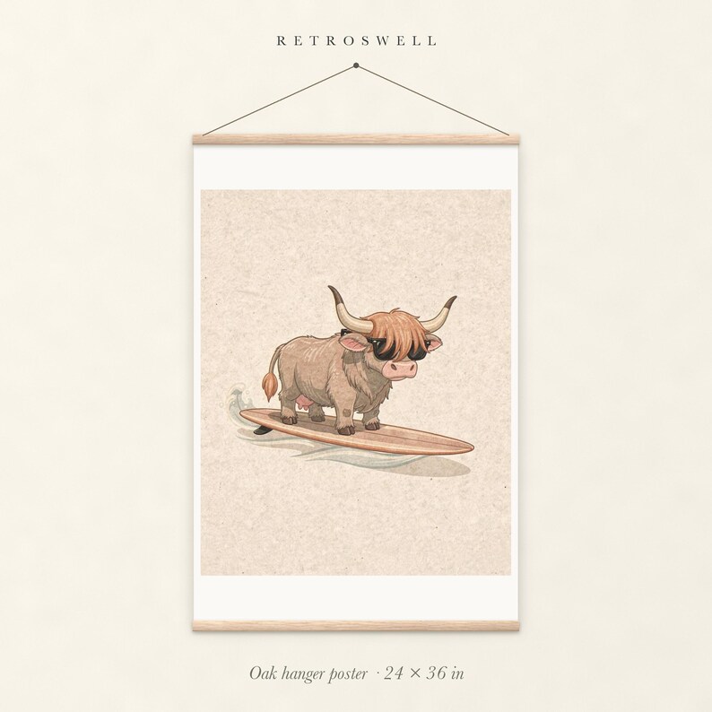 Highland Cow Surfing Print