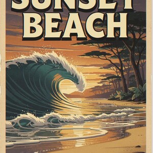 Sunset Beach Hawaii Surf Travel Poster, Framed or Unframed Vintage Style Coastal Print image 10