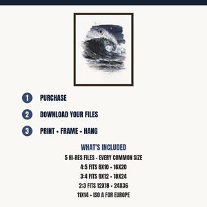 Moonlit Wave Watercolor Print, Night Ocean Wall Art, Indigo Coastal Decor, Moon Wave Painting, Printable Wall Art Digital Download image 5