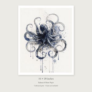 Octopus unframed 16 by 20 inch print on enhanced matte paper, shown with its white paper border.