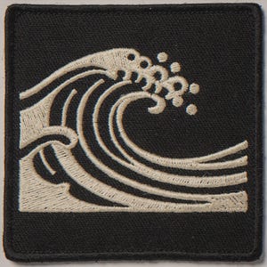 Wave embroidered-style patch unframed printed artwork and full composition with its paper border.