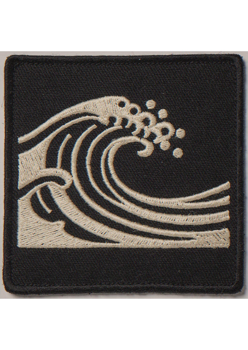 Wave embroidered-style patch unframed printed artwork and full composition with its paper border.