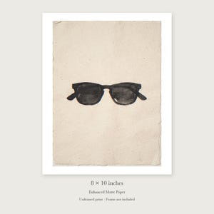 Wayfarer Sunglasses Sumi-e Ink unframed 8 by 10 inch print on enhanced matte paper, shown with its white paper border.