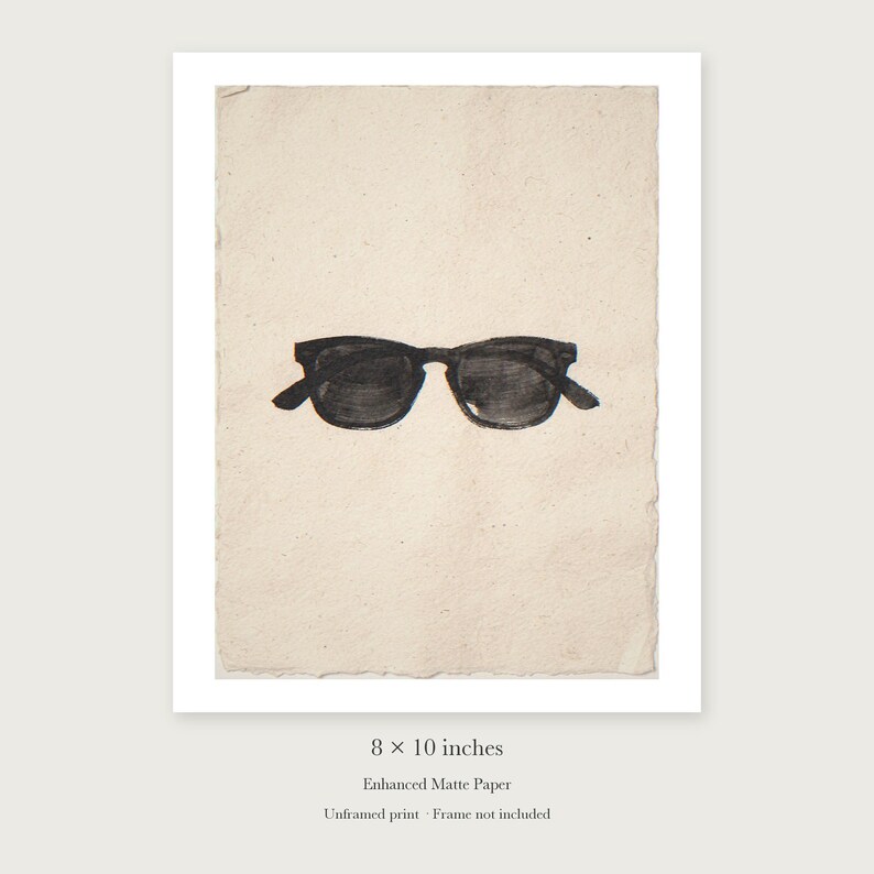 Wayfarer Sunglasses Sumi-e Ink unframed 8 by 10 inch print on enhanced matte paper, shown with its white paper border.