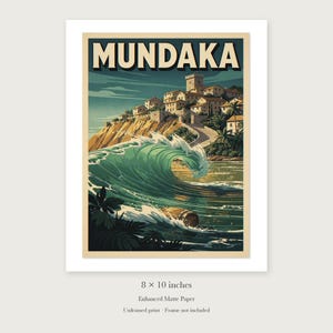 Mundaka Spain Surf unframed 8 by 10 inch print on enhanced matte paper, shown with its white paper border.