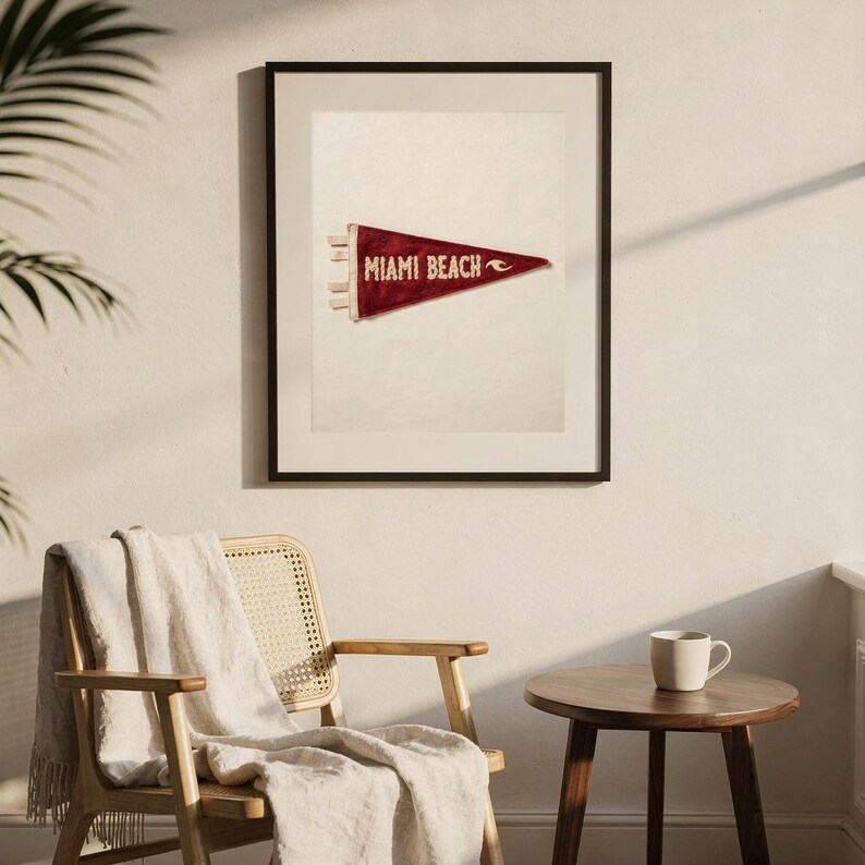 Miami Beach, Florida Surf Pennant Print | Vintage Felt Pennant Art | Beach House Decor | Retro Surf Wall Art | Printable Digital Download image 7
