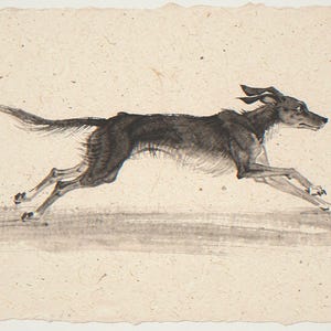 Dog Running on the Beach Xieyi Ink full artwork and composition, shown flat without a room setting.