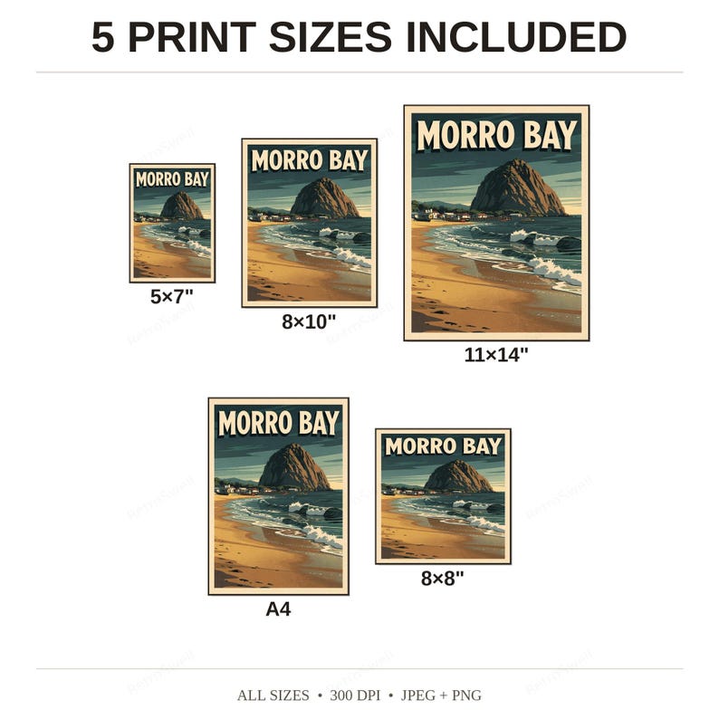 Morro Bay California Surf Poster - available print sizes: 5x7, 8x10, 11x14, A4, and square