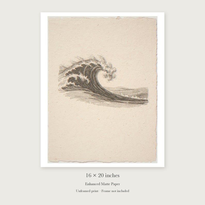 Wave Etching Style unframed 16 by 20 inch print on enhanced matte paper, shown with its white paper border.
