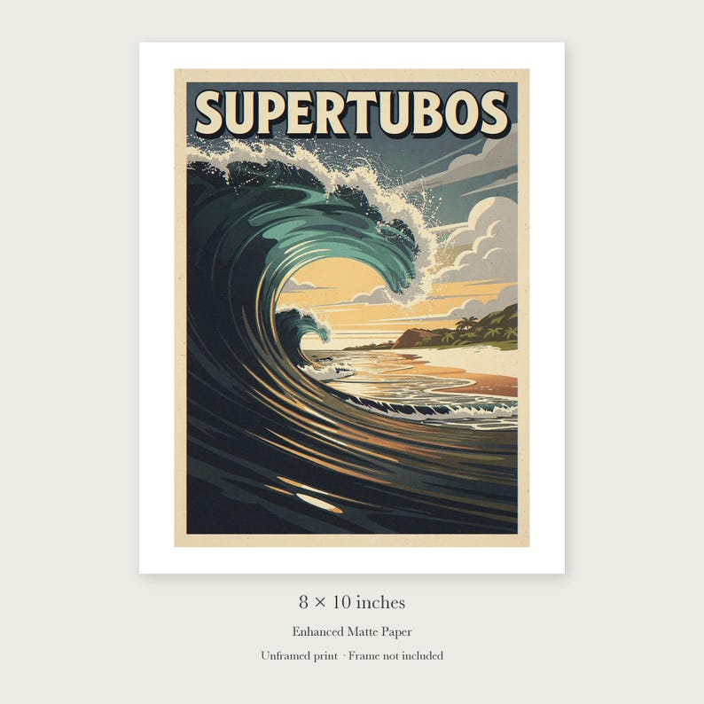 Supertubos Surf unframed 8 by 10 inch print on enhanced matte paper, shown with its white paper border.