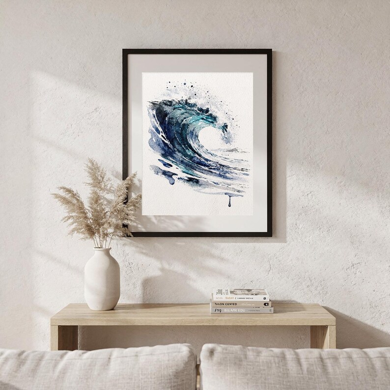 Ocean Wave Aquarell Druck, glasig blau Surf Malerei, Küsten Wand-Dekor, Strand-Haus-Kunst, druckbare Wandkunst digitaler Download Bild 6