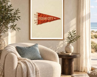 Ocean City, Maryland Surf Pennant Print | Vintage Felt Pennant Art | Beach House Decor | Retro Surf Wall Art | Printable Digital Download