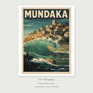 Mundaka Spain Surf unframed 16 by 20 inch print on enhanced matte paper, shown with its white paper border.