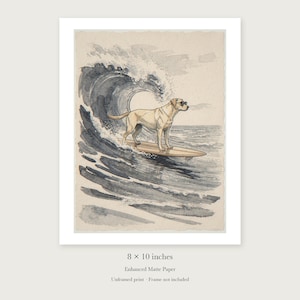 Labrador Surfing unframed 8 by 10 inch print on enhanced matte paper, shown with its white paper border.