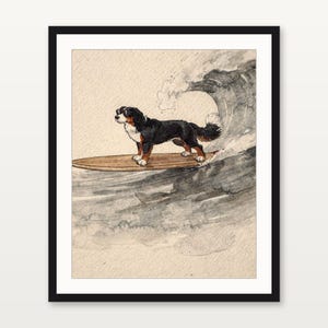 Bernese Mountain Dog Surfing Print | Watercolor Dog Wall Art | Coastal Beach Decor | Printable Download | Berner Gift image 3