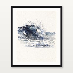 Aquarel golf kunst rollende pauze Indigo oceaan schilderij kust muur decor strandhuis print afdrukbare muur kunst digitale download afbeelding 3
