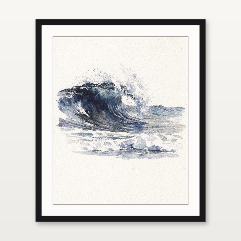 Aquarel golf kunst rollende pauze Indigo oceaan schilderij kust muur decor strandhuis print afdrukbare muur kunst digitale download afbeelding 3