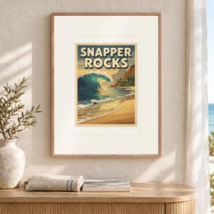 Snapper Rocks Surf Travel Poster, Framed or Unframed Vintage Style Coastal Print image 12
