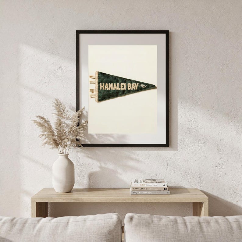 Hanalei Bay, Kauai, Hawaii Surf Pennant Print | Vintage Felt Pennant Art | Beach House Decor | Retro Surf Wall Art | Printable Digital Downl image 5