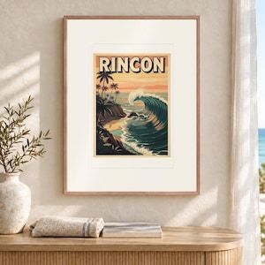 Póster de viaje de surf de Rincon, enmarcado o sin enmarcar, estilo costero vintage. imagen 12