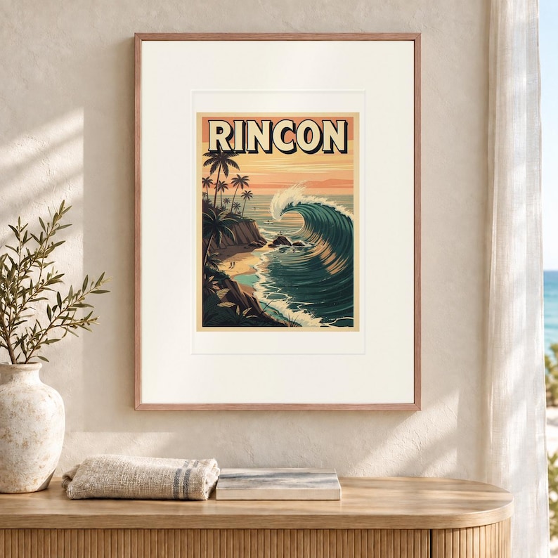 Póster de viaje de surf de Rincon, enmarcado o sin enmarcar, estilo costero vintage. imagen 12