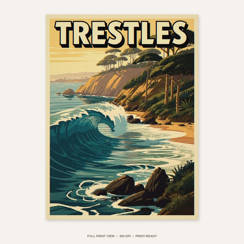 Trestles California Surf Poster - full unframed print view, 300 DPI print-ready quality