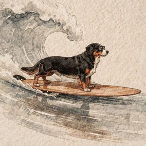 Bernese Mountain Dog Surfing full artwork and composition, shown flat without a room setting.