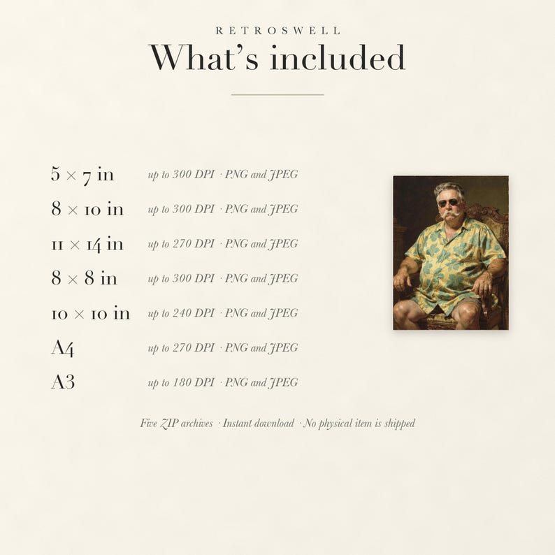 Files included with the William Howard Taft digital download: print sizes and resolutions.