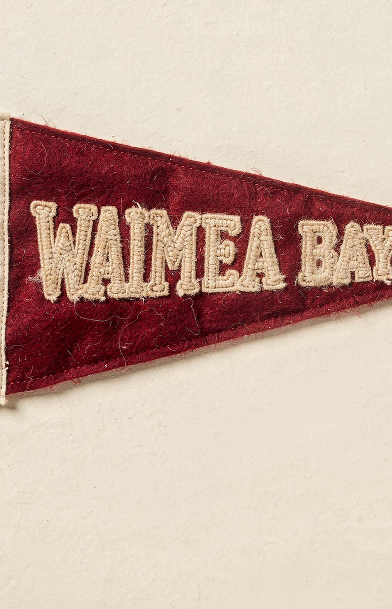 Waimea Bay, Oahu, Hawaii Surf Pennant Print | Vintage Felt Pennant Art | Beach House Decor | Retro Surf Wall Art | Printable Digital Downloa image 4