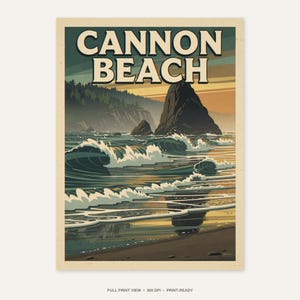 Cannon Beach Oregon Poster - full unframed print view, 300 DPI print-ready quality