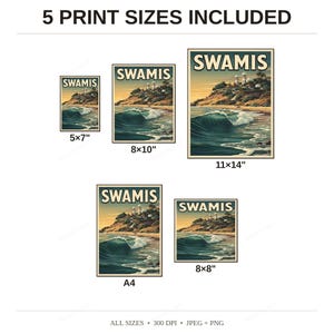 Swamis Surf Poster - available print sizes: 5x7, 8x10, 11x14, A4, and square