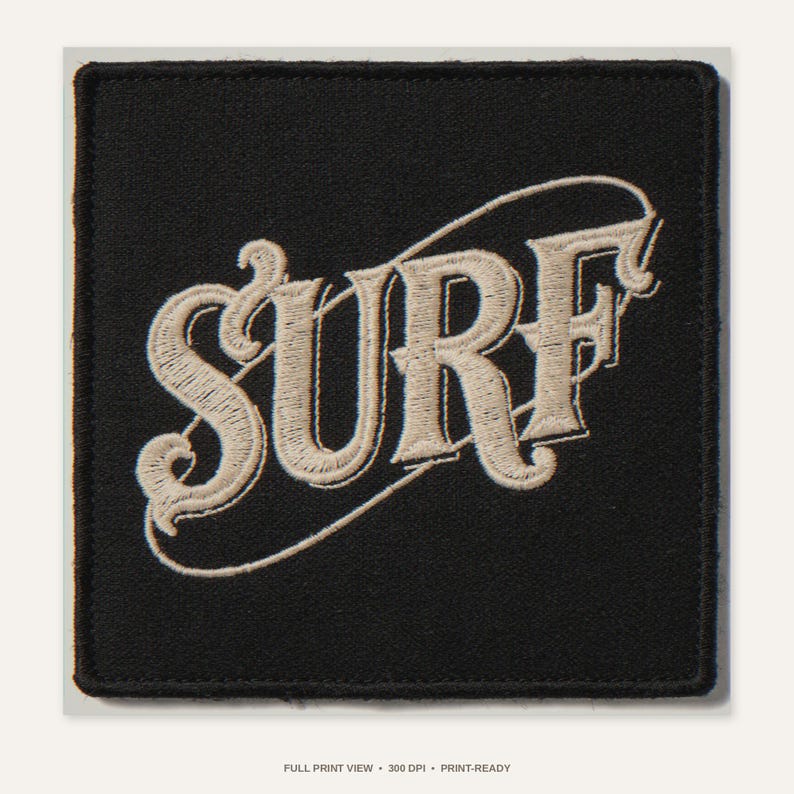 Surf Embroidered Patch Print - full unframed print view, 300 DPI print-ready quality