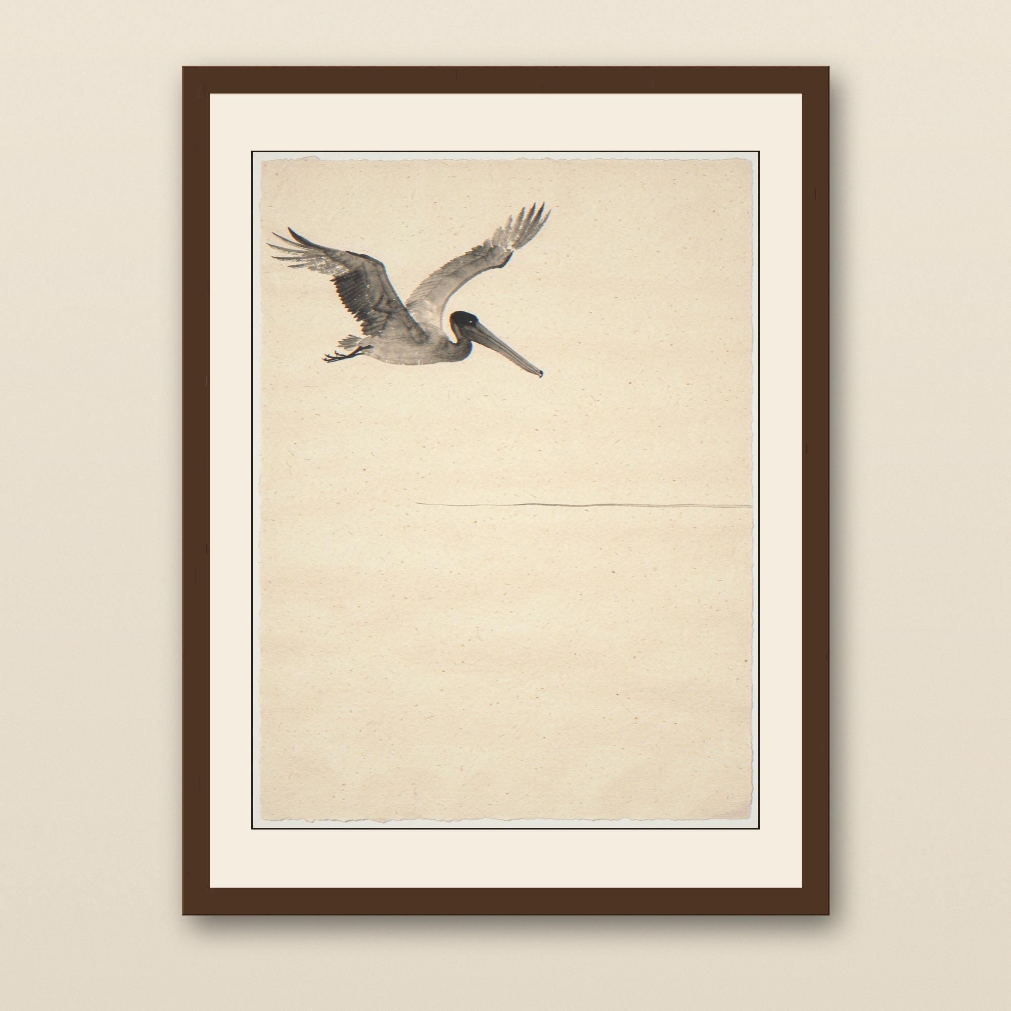 Sumi-e Wayfarer Sunglasses Print - walnut framed art print with cream mat on plaster wall