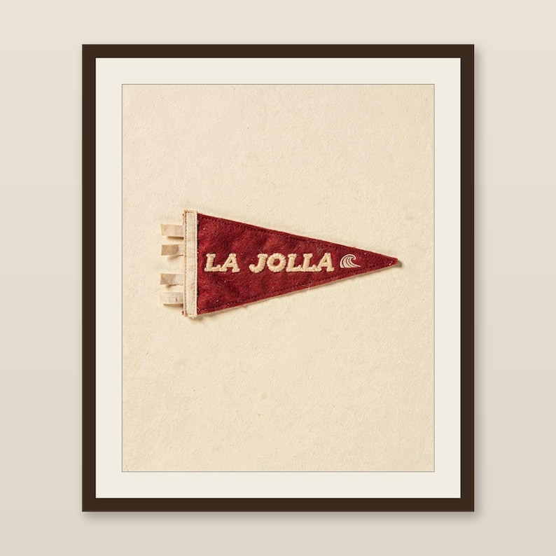 La Jolla, California Surf Pennant Print | Vintage Felt Pennant Art | Beach House Decor | Retro Surf Wall Art | Printable Digital Download image 1