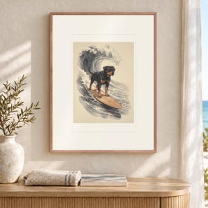 Rottweiler-Surf-Kunstdruck, gerahmt oder ungerahmt, Aquarell-Hundeposter Bild 12