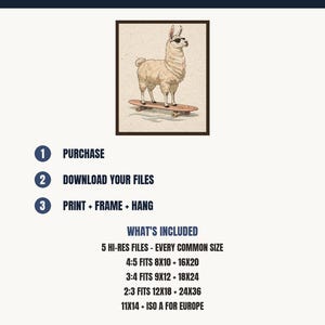 Surfing Llama Print, Cute Llama Watercolor Art, Coastal Nursery Decor, Sepia Ink Animal Illustration, Printable Wall Art Digital Download image 5