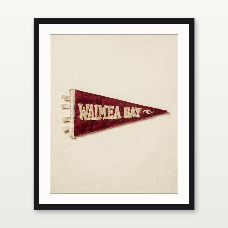 Waimea Bay, Oahu, Hawaii Surf Pennant Print | Vintage Felt Pennant Art | Beach House Decor | Retro Surf Wall Art | Printable Digital Downloa image 3