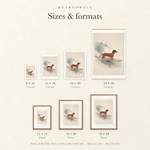 Stampa artistica di un bassotto surfista, con o senza cornice. Poster in stile acquerello con cane. immagine 6