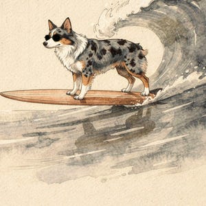 Australian Shepherd Surfing full artwork and composition, shown flat without a room setting.
