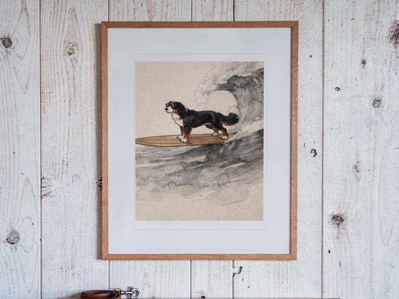 Bernese Mountain Dog Surfing Print