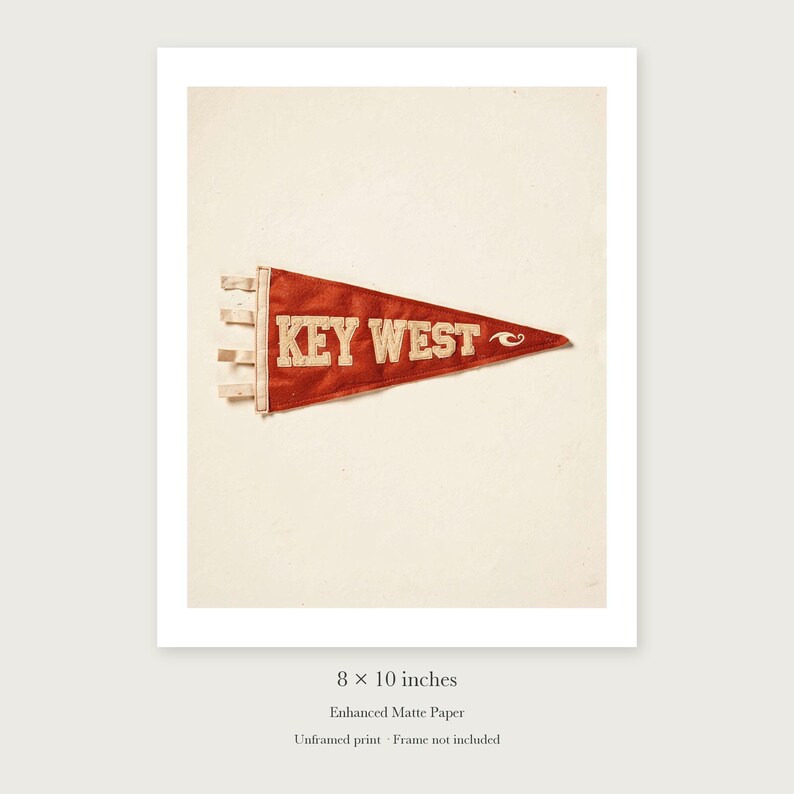Key West Surf Pennant unframed 8 by 10 inch print on enhanced matte paper, shown with its white paper border.