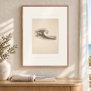 Lámina artística con diseño de olas grabadas, enmarcada o sin enmarcar, póster costero de inspiración vintage. imagen 12