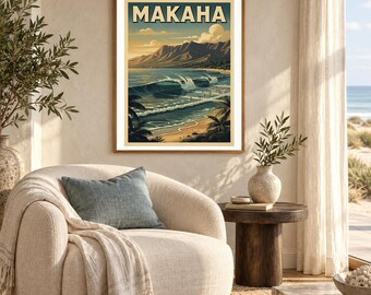 Makaha Hawaii Surf Poster | Vintage Surf Travel Poster | Retro Beach Wall Art | Coastal Decor Printable