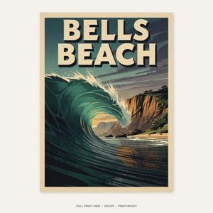 Bells Beach Australia Surf Poster - full unframed print view, 300 DPI print-ready quality