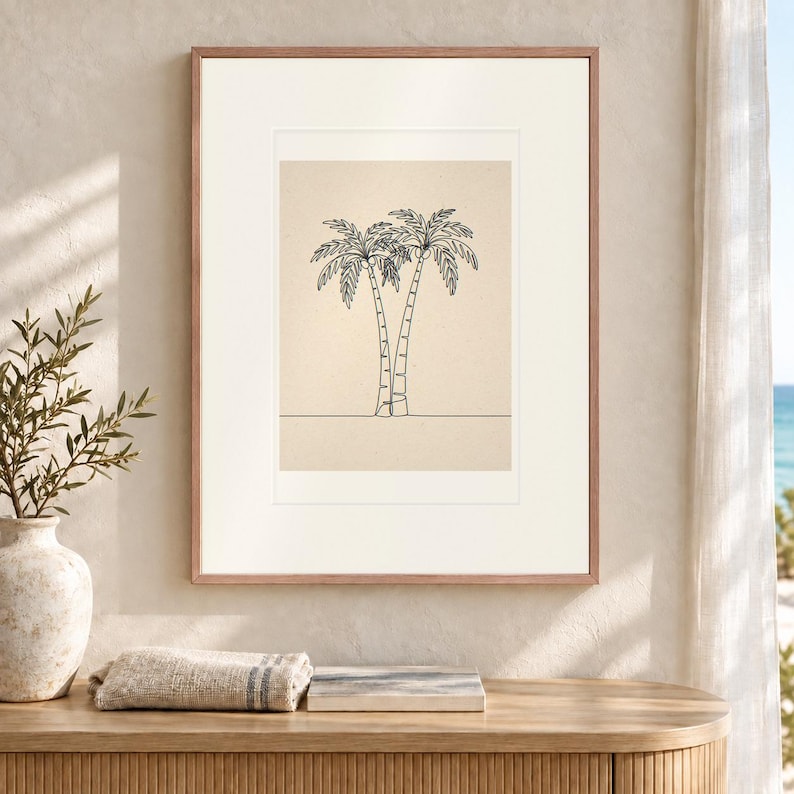 Palm Tree Line Art Print, Framed or Unframed Minimalist Coastal Poster image 12