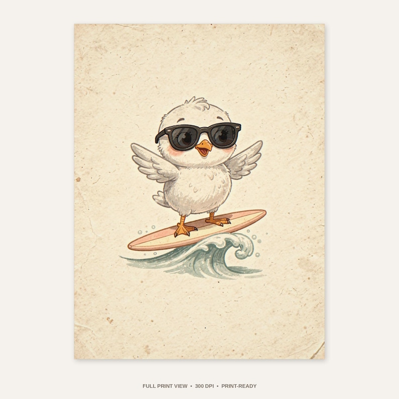 Seagull Surfing Art Print