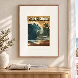North Shore Surf Travel Poster, Framed or Unframed Vintage Style Coastal Print image 12