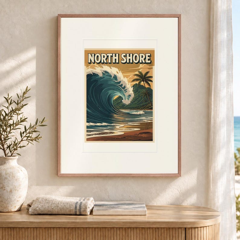 North Shore Surf Travel Poster, Framed or Unframed Vintage Style Coastal Print image 12