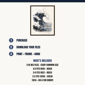 Storm Wave Watercolor Print, Dark Indigo Ocean Art, Moody Coastal Wall Decor, Large Seascape Painting, Printable Wall Art Digital Download image 5