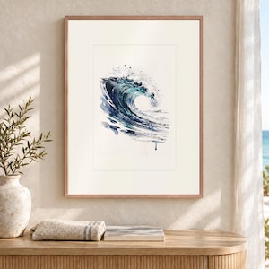 Glass Curl Wave Watercolor Art Print, Framed or Unframed Coastal Ocean Poster image 12